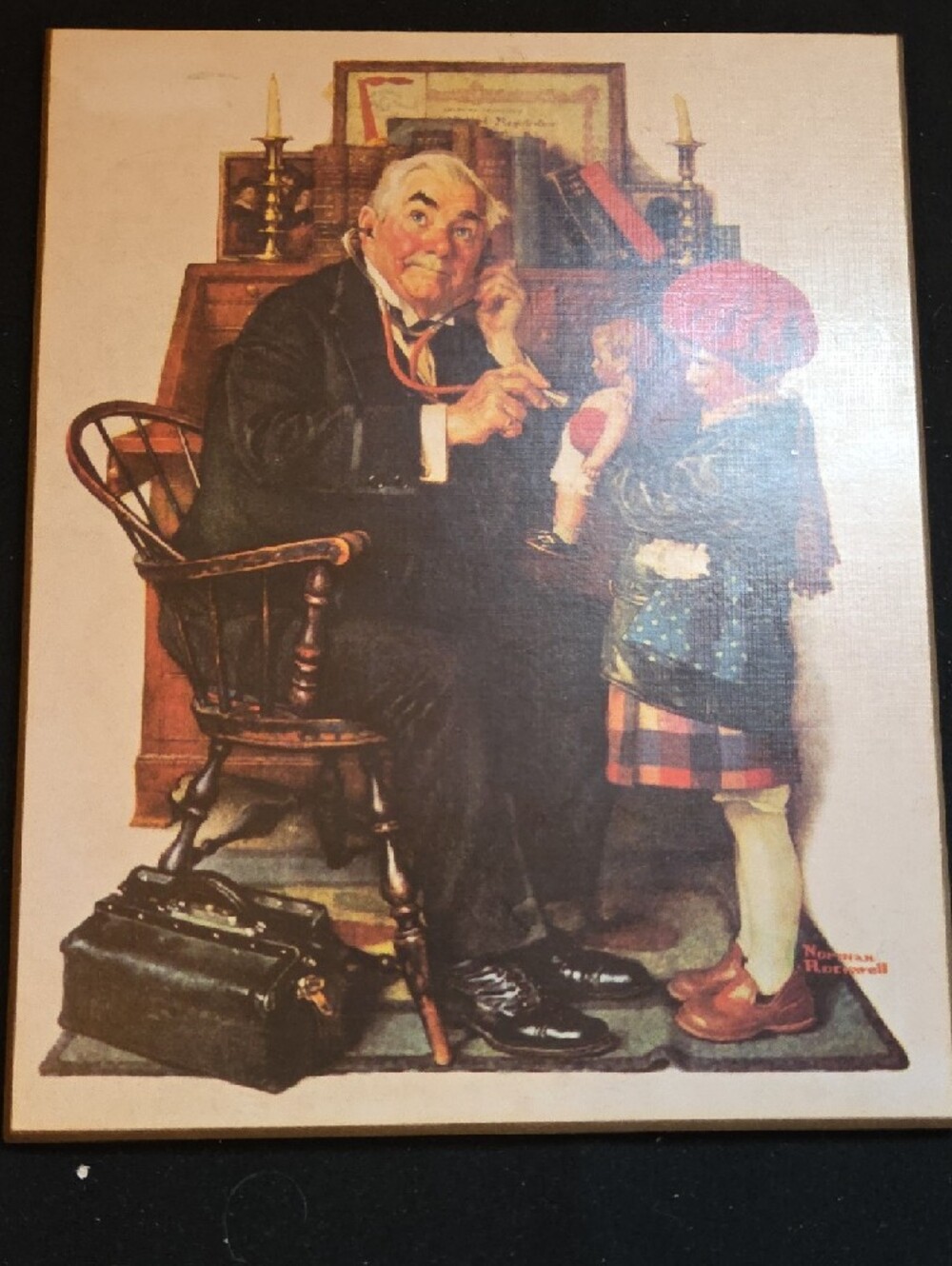 Vintage Norman Rockwell Print — Doctor and Little Girl (Red, Blue, Black) - Picture 3 of 8